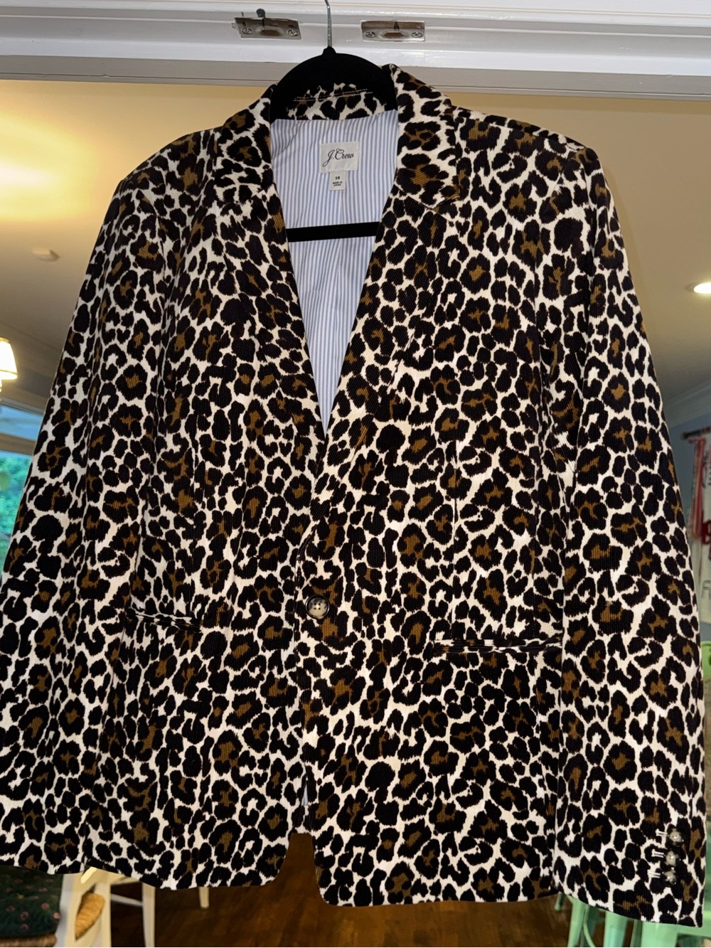 J.Crew Parke Blazer Leopard Stretch Corduroy Animal Print Jacket Lined